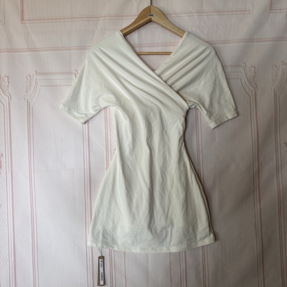 Skims Cotton Jersey Wrap Mini Dress Marble Size XS Built in Shorts NWT